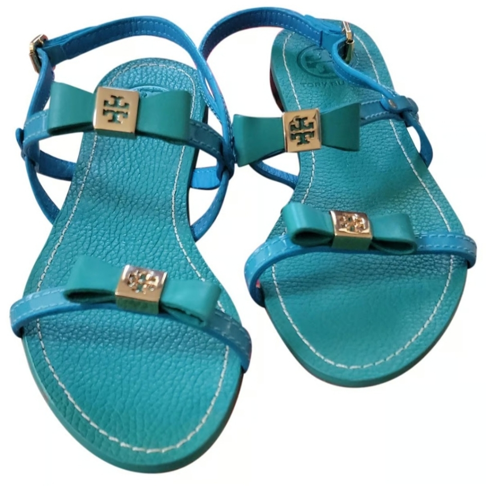 Tory Burch green bow sandals,  ladies size 8